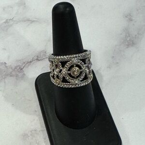 Judith Ripka Sterling Silver and 18k Gold Cigar Band Ring